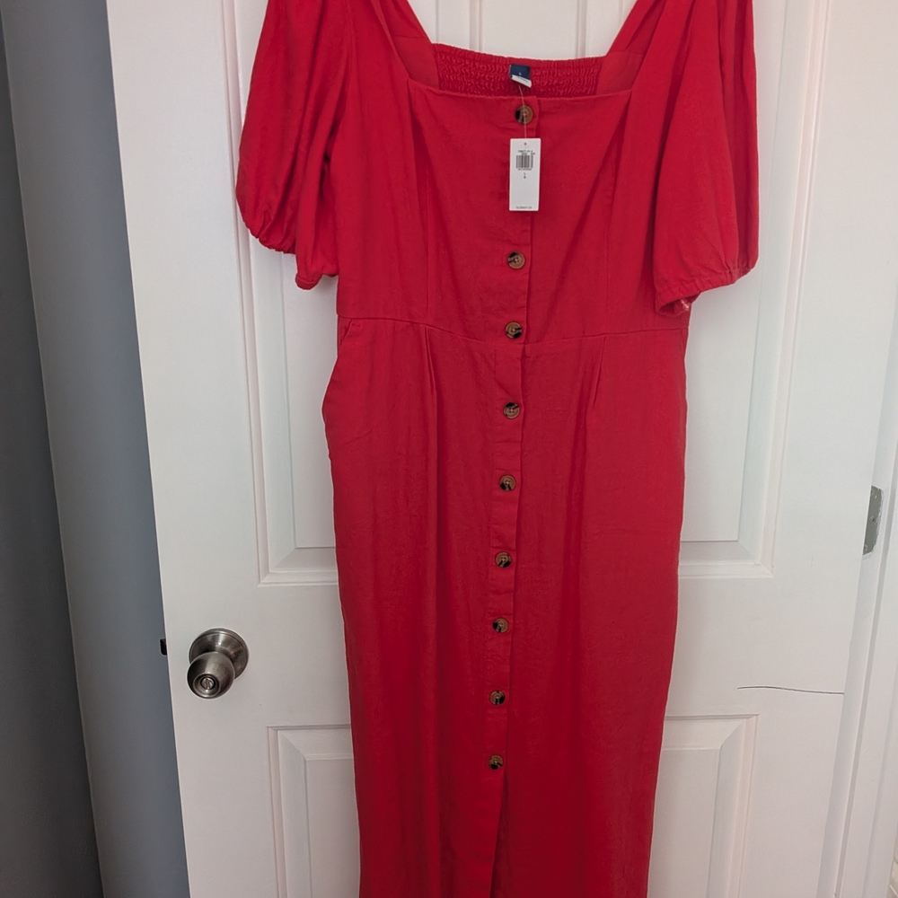 Old Navy Coral Button-Front Midi Dress